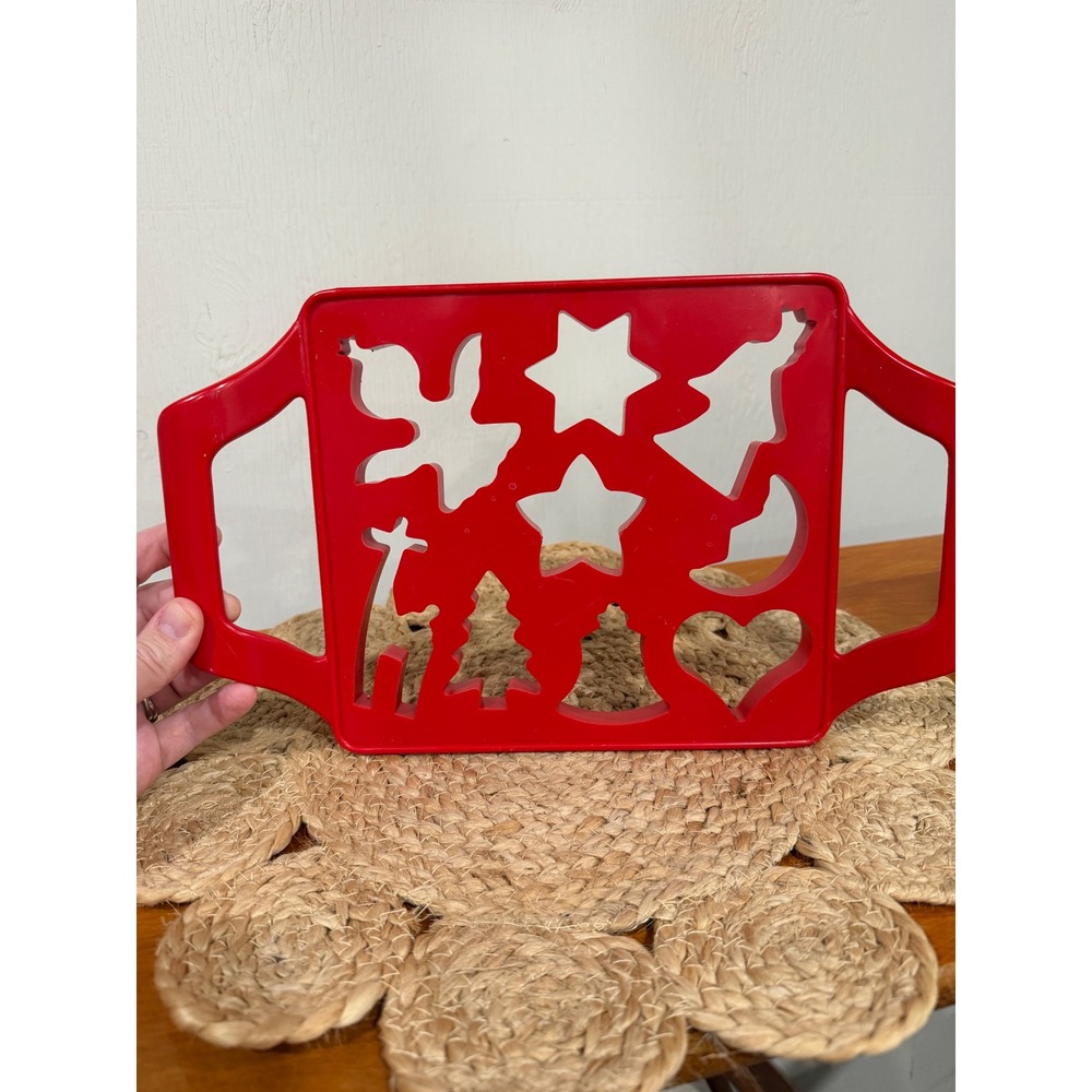 Vintage Tupperware Christmas Holiday Cookie Cutter Sheet Red Plastic 13 Inch